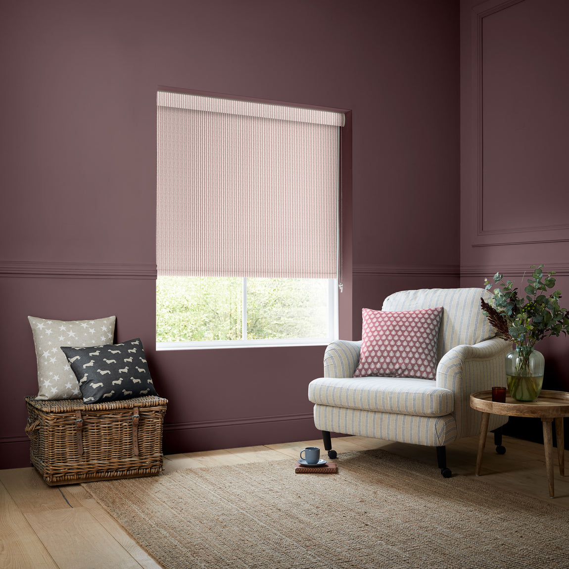 Emily Bond Oscar Stripe Made to Measure Blackout Roller Blind Raspberry