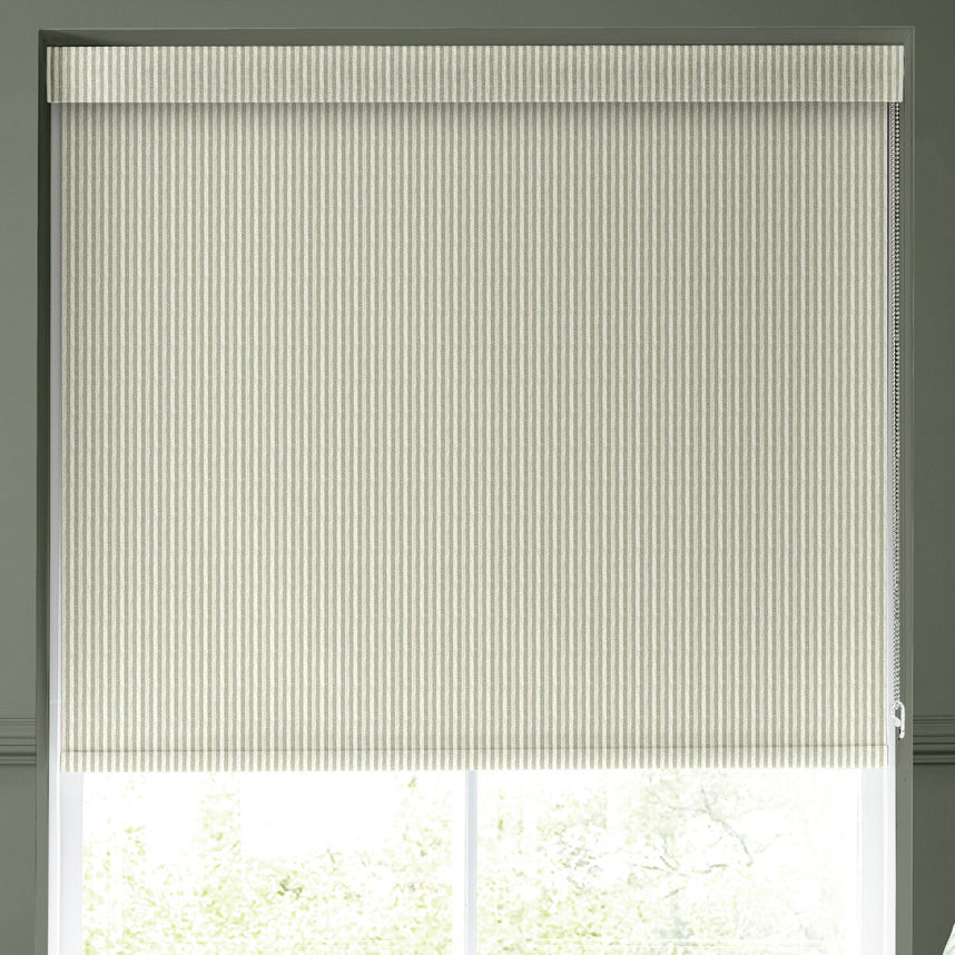 Emily Bond Oscar Stripe Made to Measure Blackout Roller Blind Sage