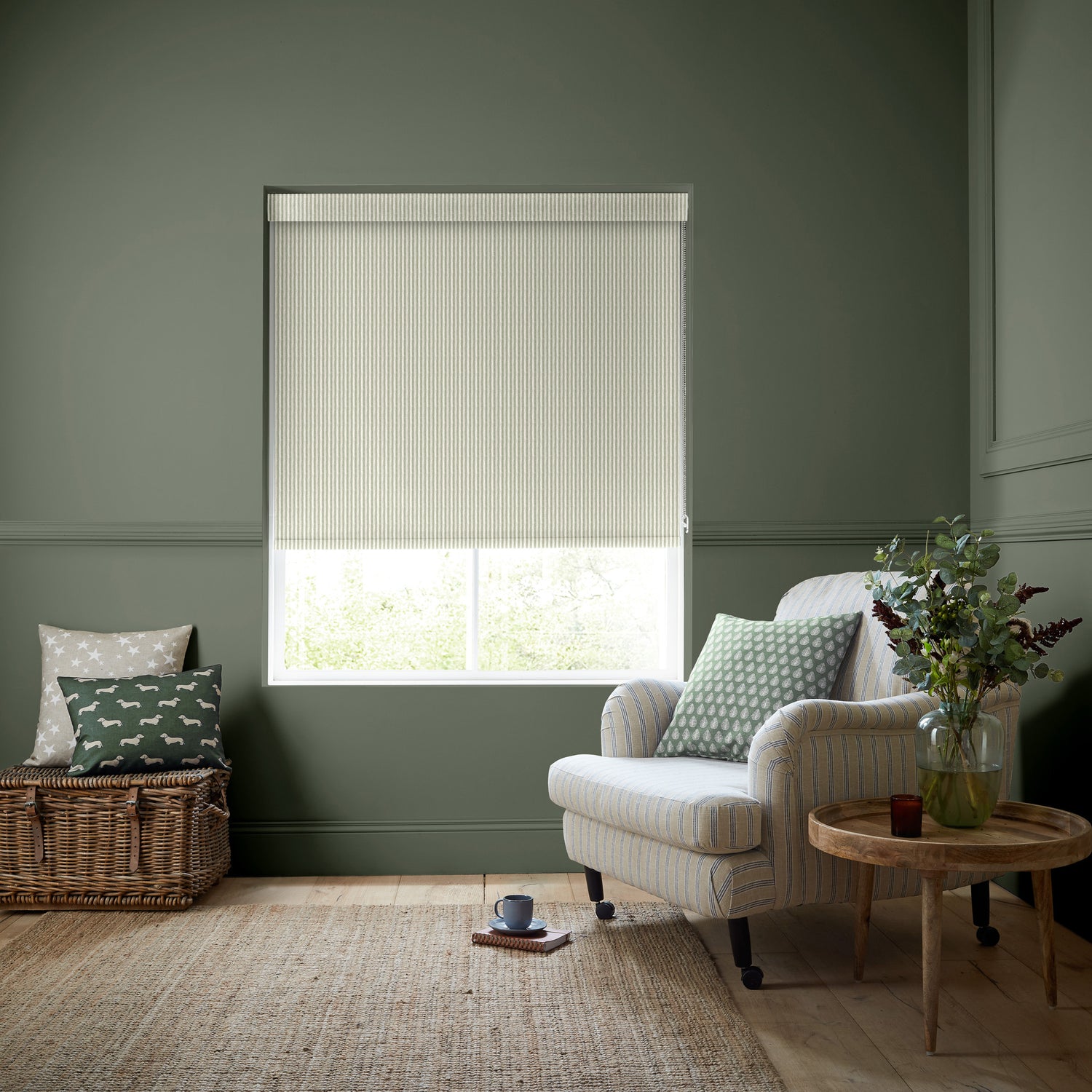 Emily Bond Oscar Stripe Translucent Made to Measure Roller Blind Sage