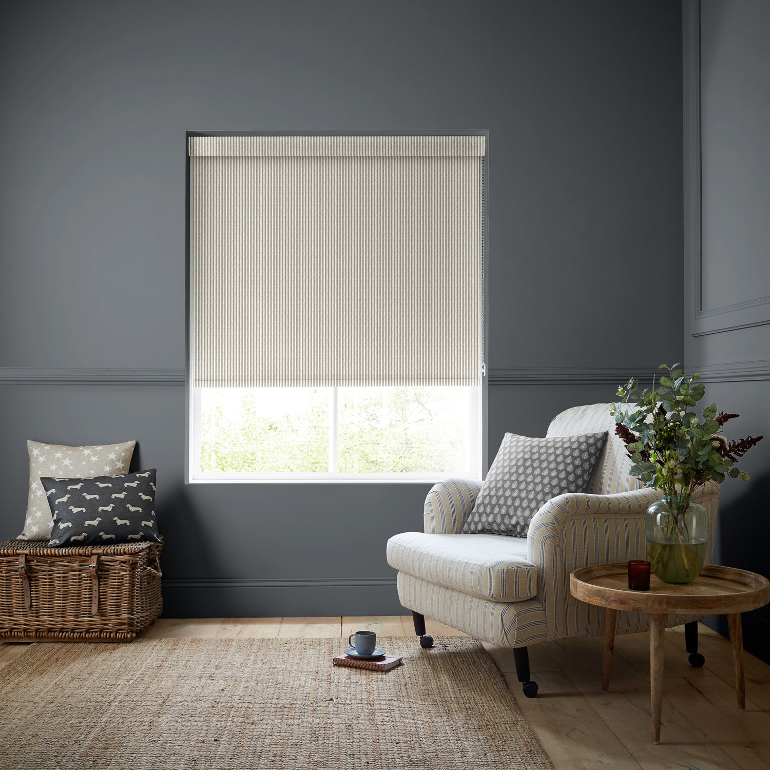 Emily Bond Oscar Stripe Translucent Made to Measure Roller Blind Smoke