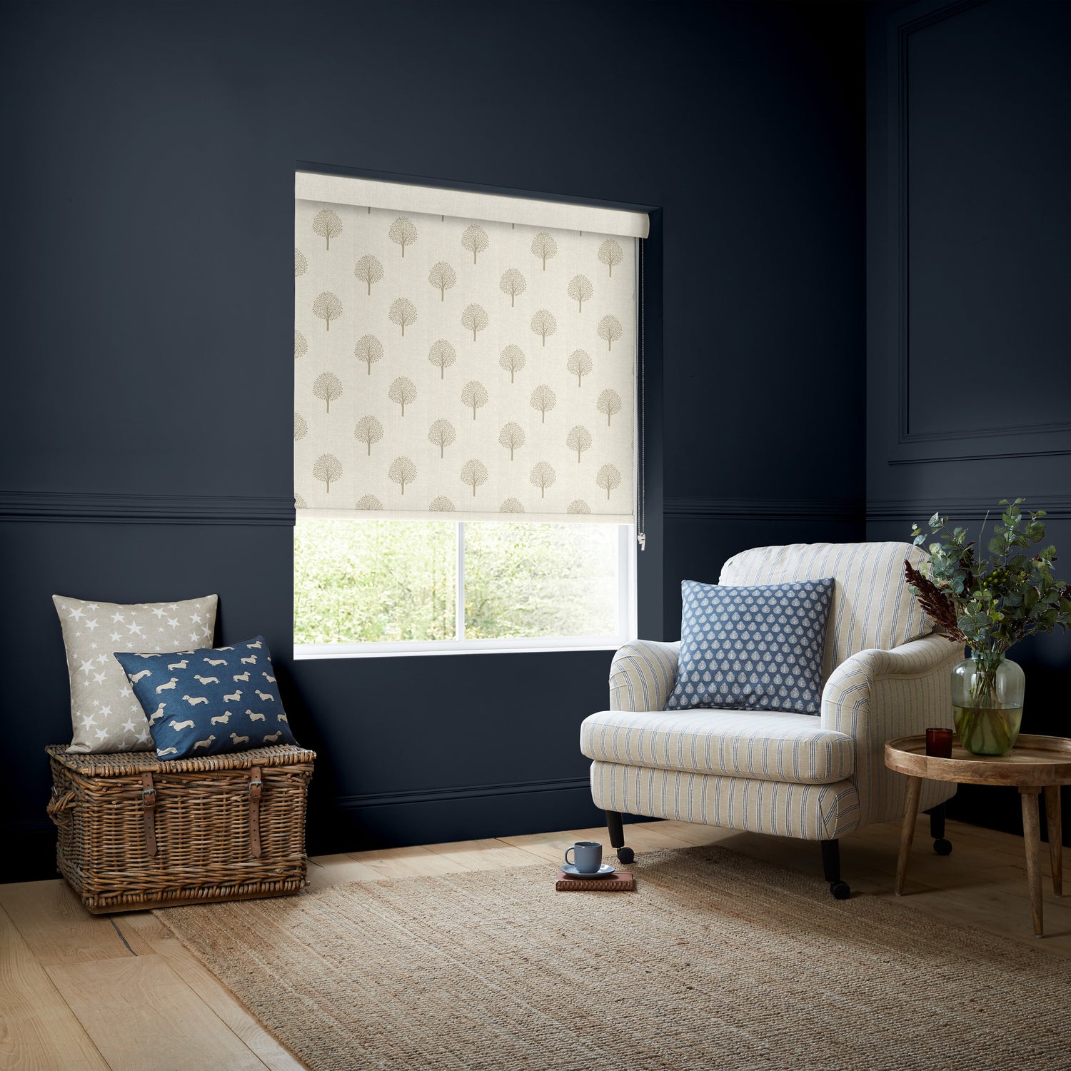 Emily Bond Yew Tree Translucent Made to Measure Roller Blind Linen