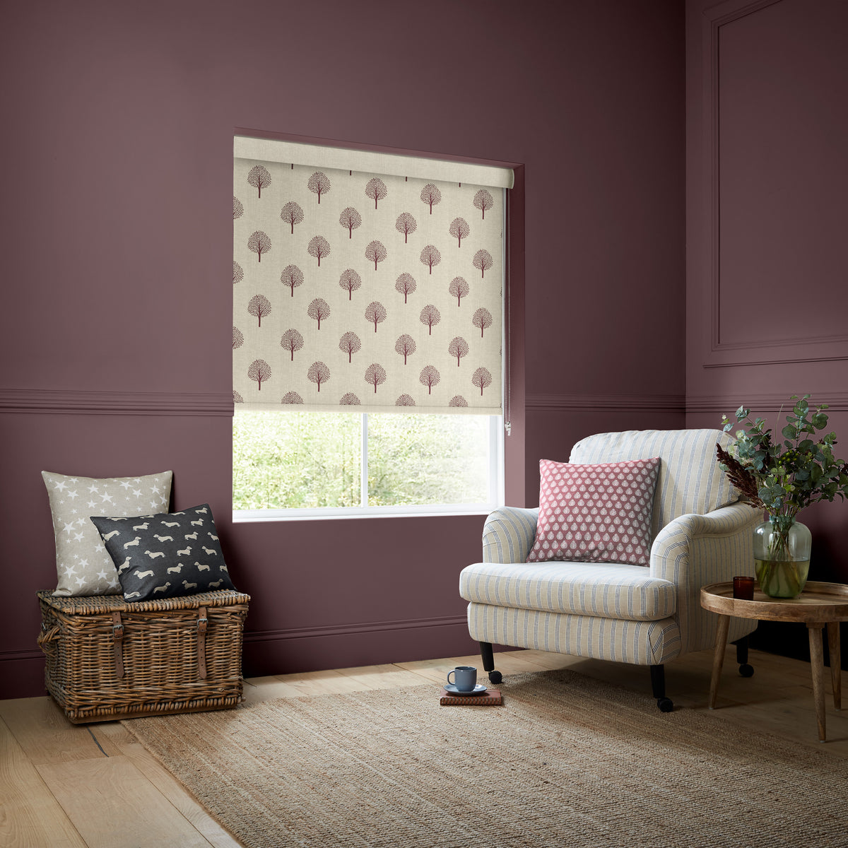 Emily Bond Yew Tree Made to Measure Blackout Roller Blind Mulberry