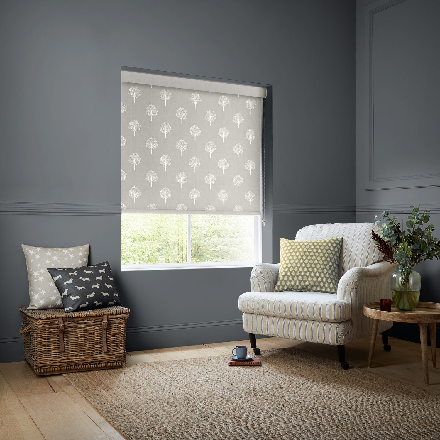 Emily Bond Yew Tree Translucent Made to Measure Roller Blind Pebble