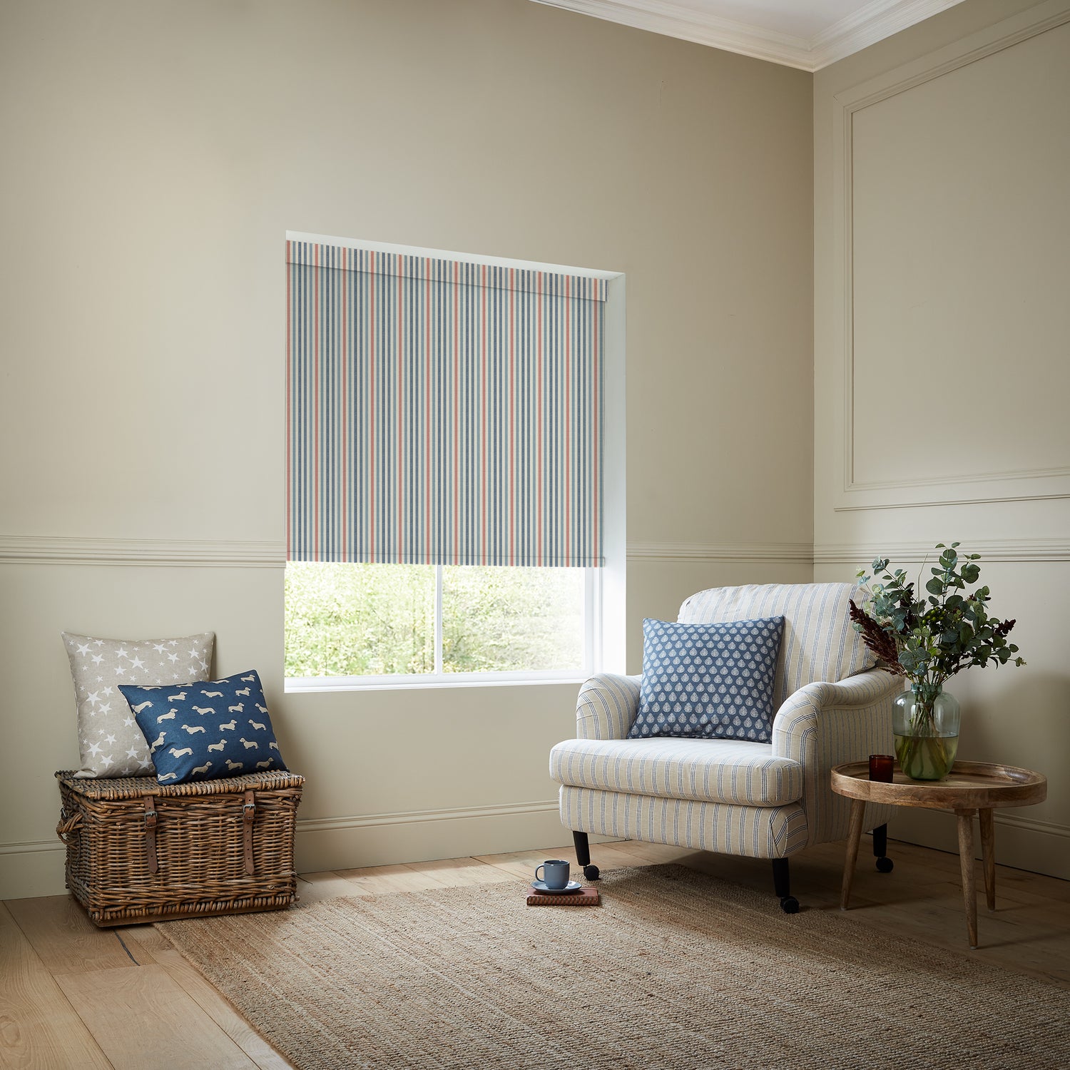 Emily Bond Cornish Stripe Blackout Made To Measure Roller Blind Blue Multi