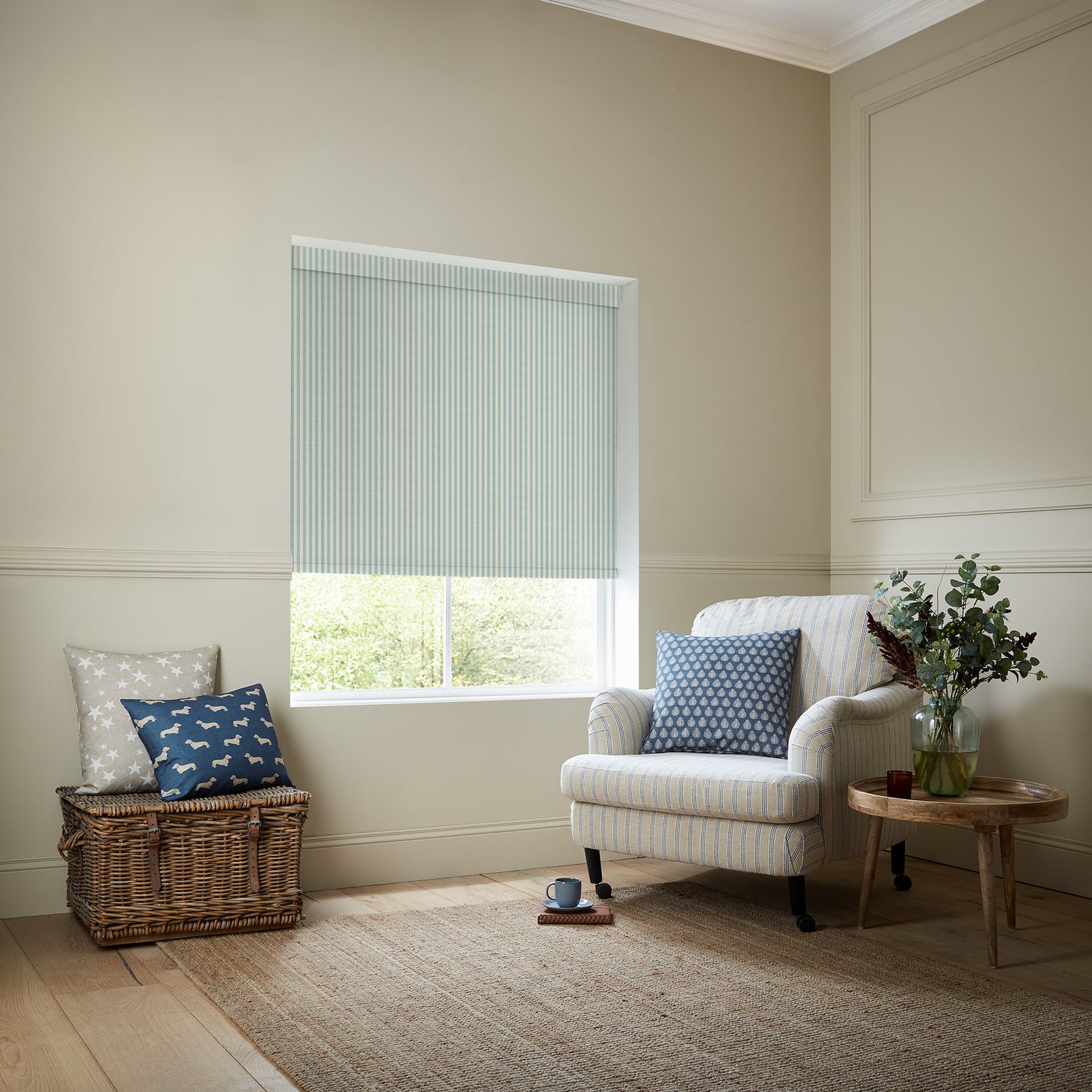 Emily Bond Cornish Stripe Blackout Made To Measure Roller Blind Duckegg