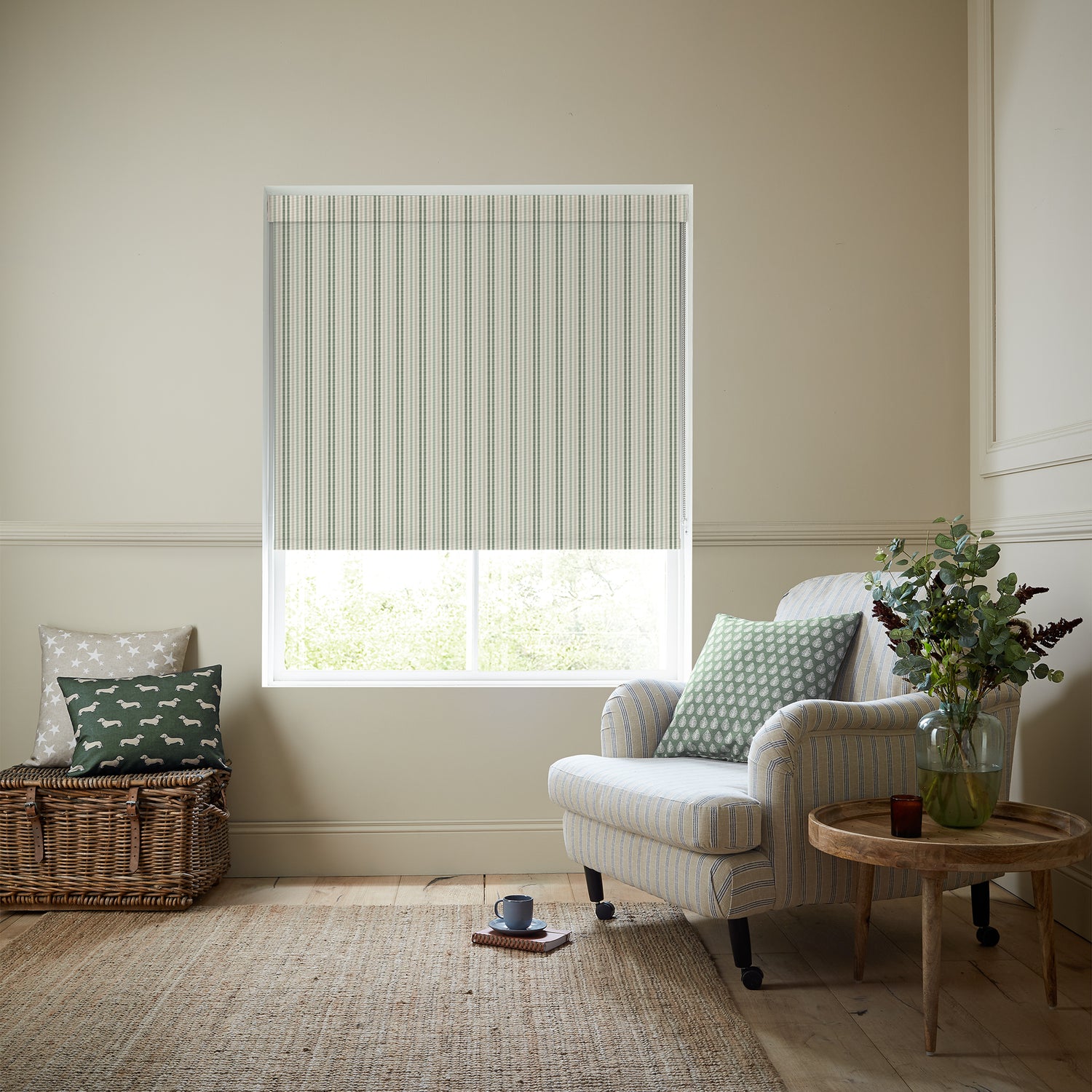 Emily Bond Cornish Stripe Blackout Made To Measure Roller Blind Fern