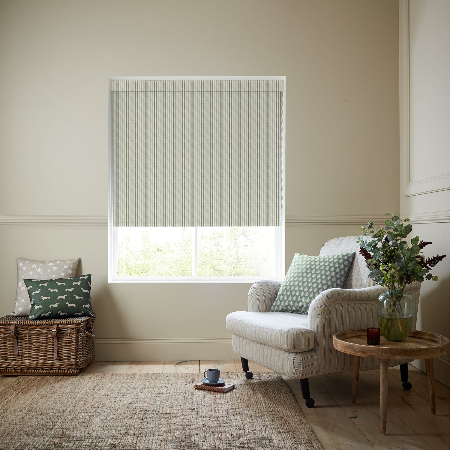 Emily Bond Cornish Stripe Translucent Made To Measure Roller Blind Fern
