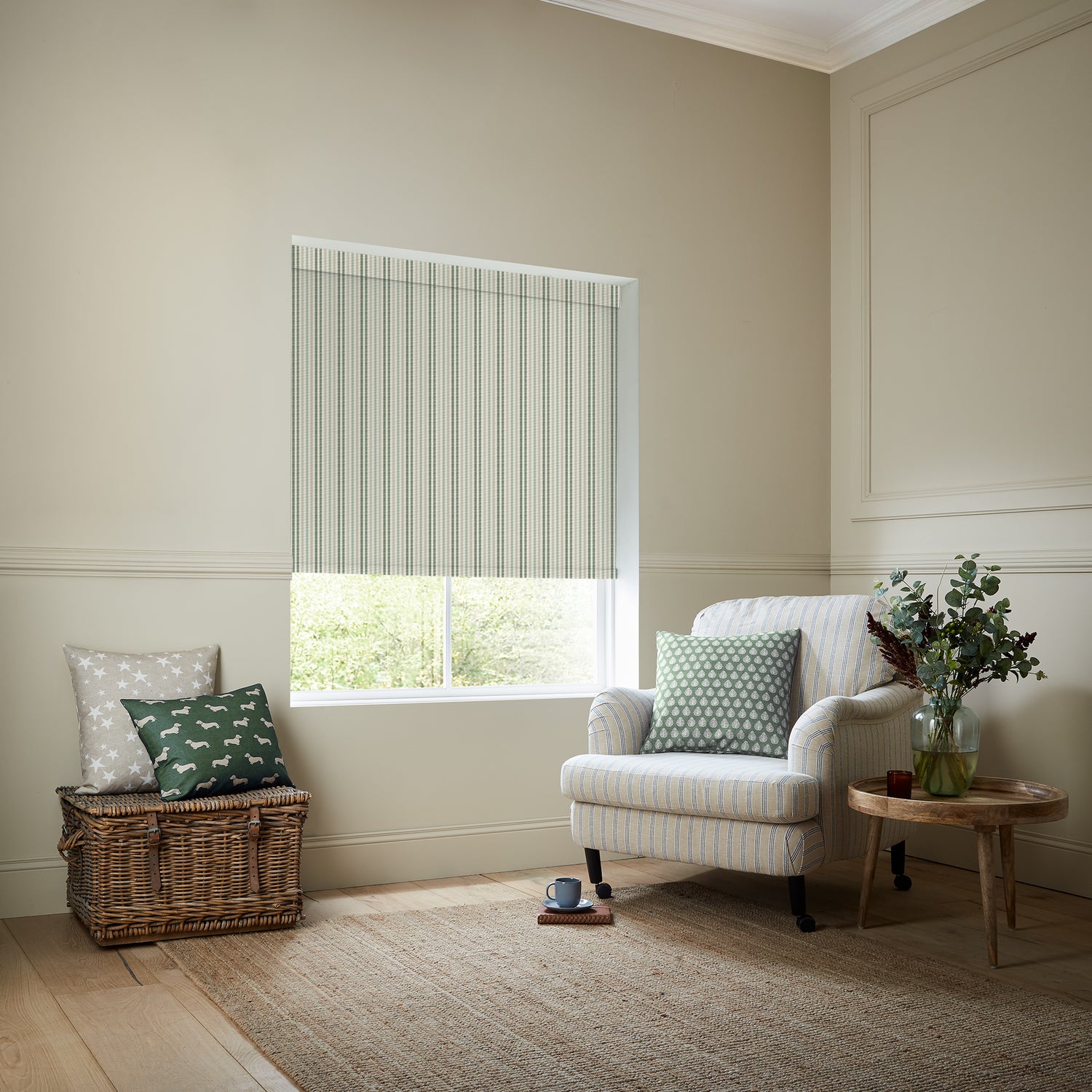 Emily Bond Cornish Stripe Blackout Made To Measure Roller Blind Fern