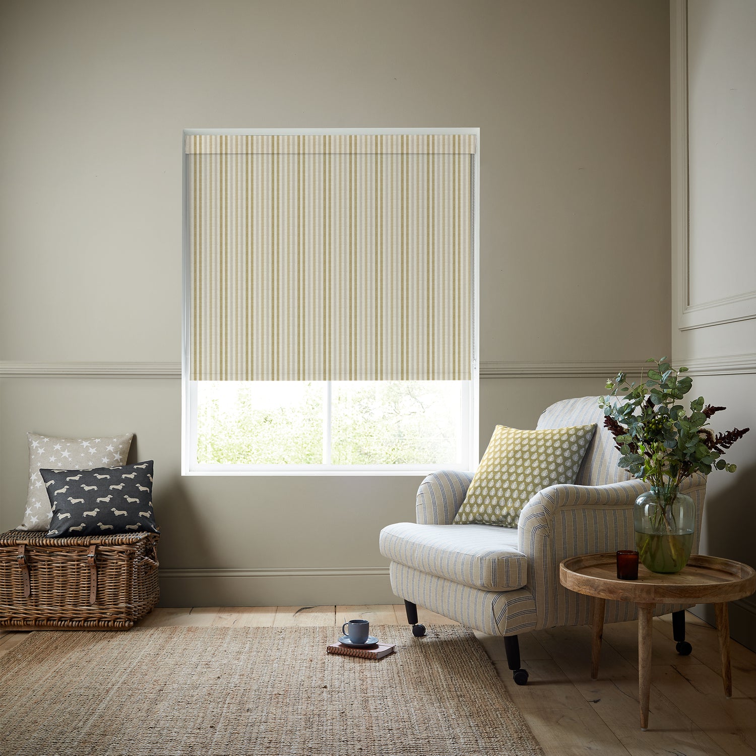 Emily Bond Cornish Stripe Blackout Made To Measure Roller Blind Gold Natural