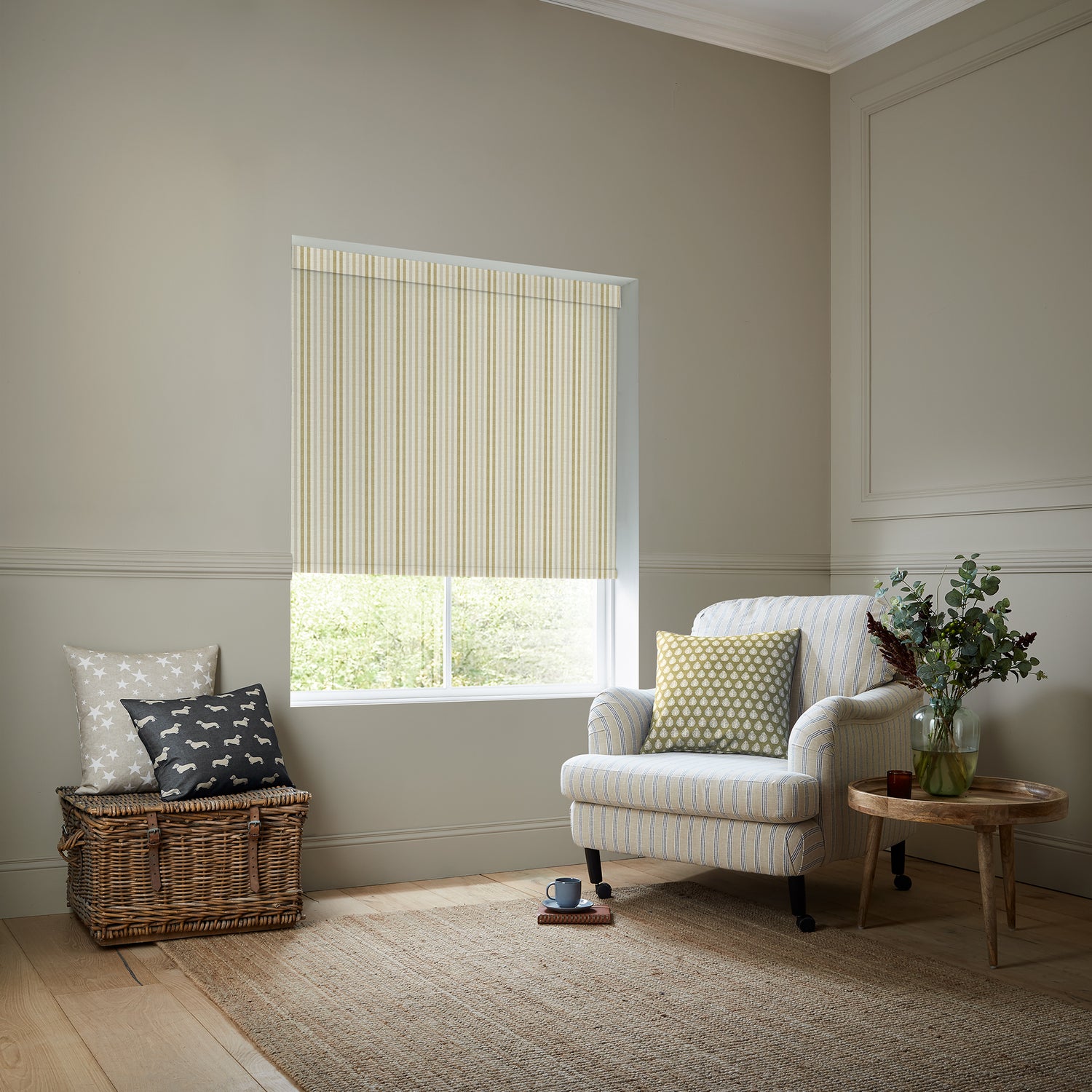 Emily Bond Cornish Stripe Blackout Made To Measure Roller Blind Gold Natural