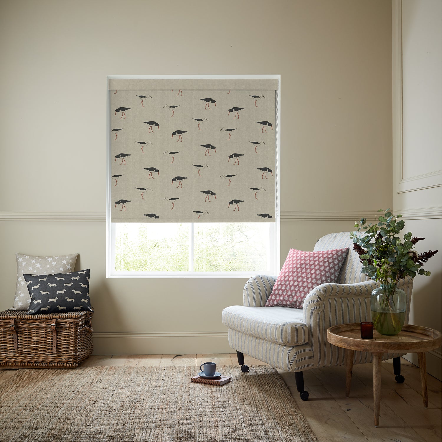Emily Bond Oyster Catcher Blackout Made To Measure Roller Blind Charcoal