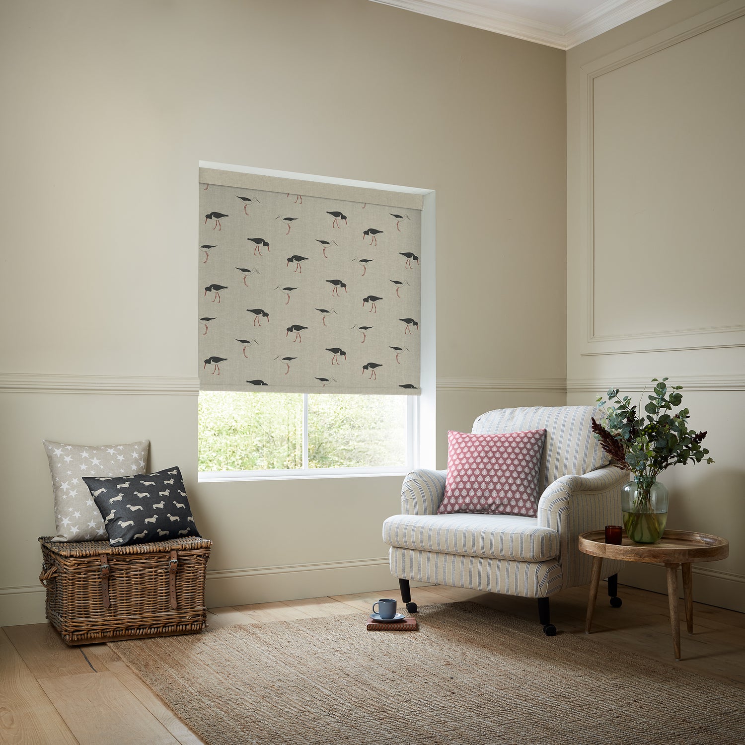 Emily Bond Oyster Catcher Blackout Made To Measure Roller Blind Charcoal