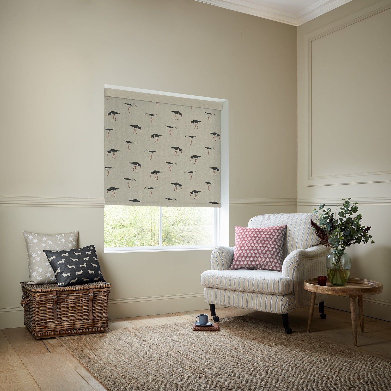Emily Bond Oyster Catcher Translucent Made To Measure Roller Blind Charcoal