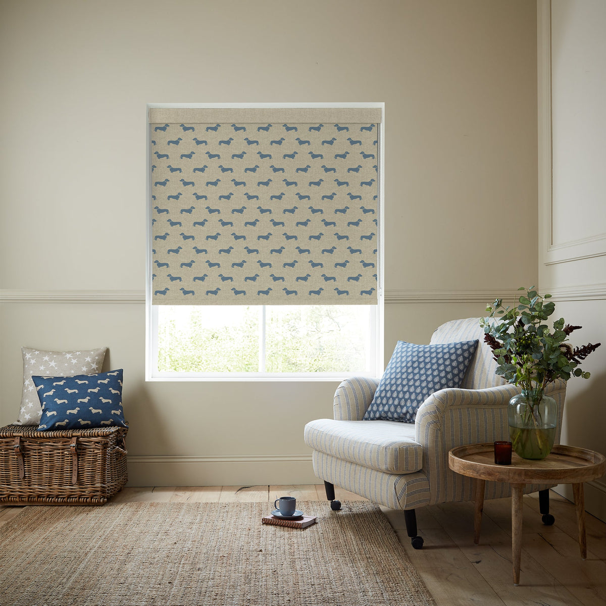 Emily Bond Peggy Translucent Made To Measure Roller Blind True Blue