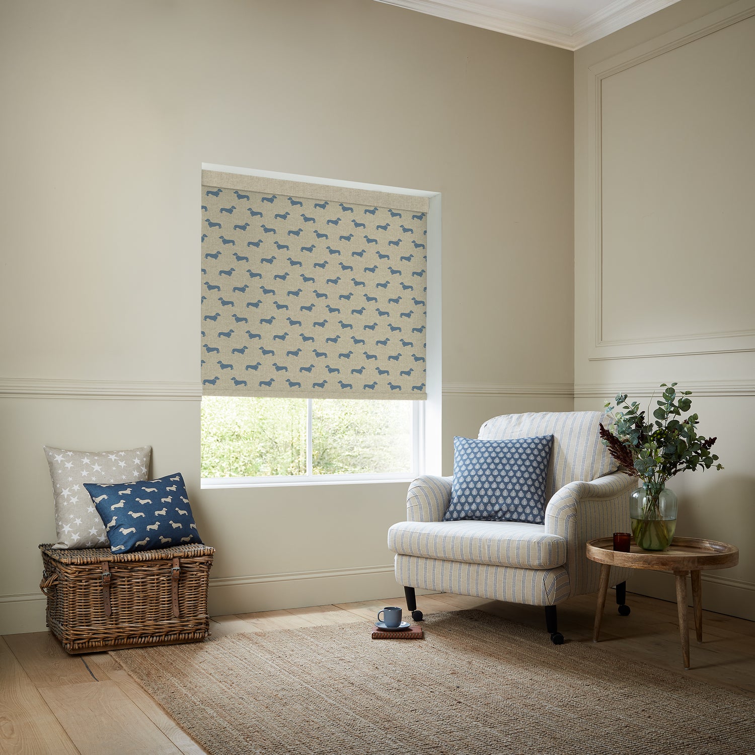Emily Bond Peggy Blackout Made To Measure Roller Blind True Blue