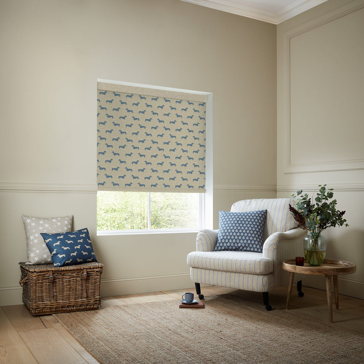 Emily Bond Peggy Translucent Made To Measure Roller Blind True Blue
