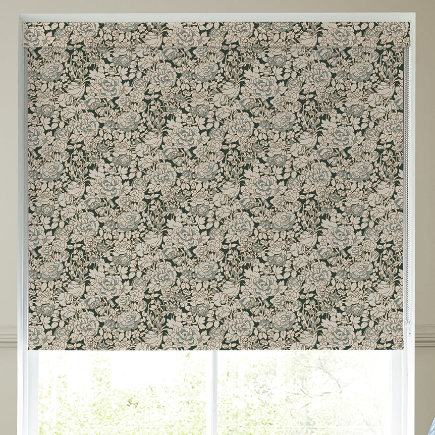 Emily Bond Somerset Rose Blackout Made To Measure Roller Blind Vintage Blue