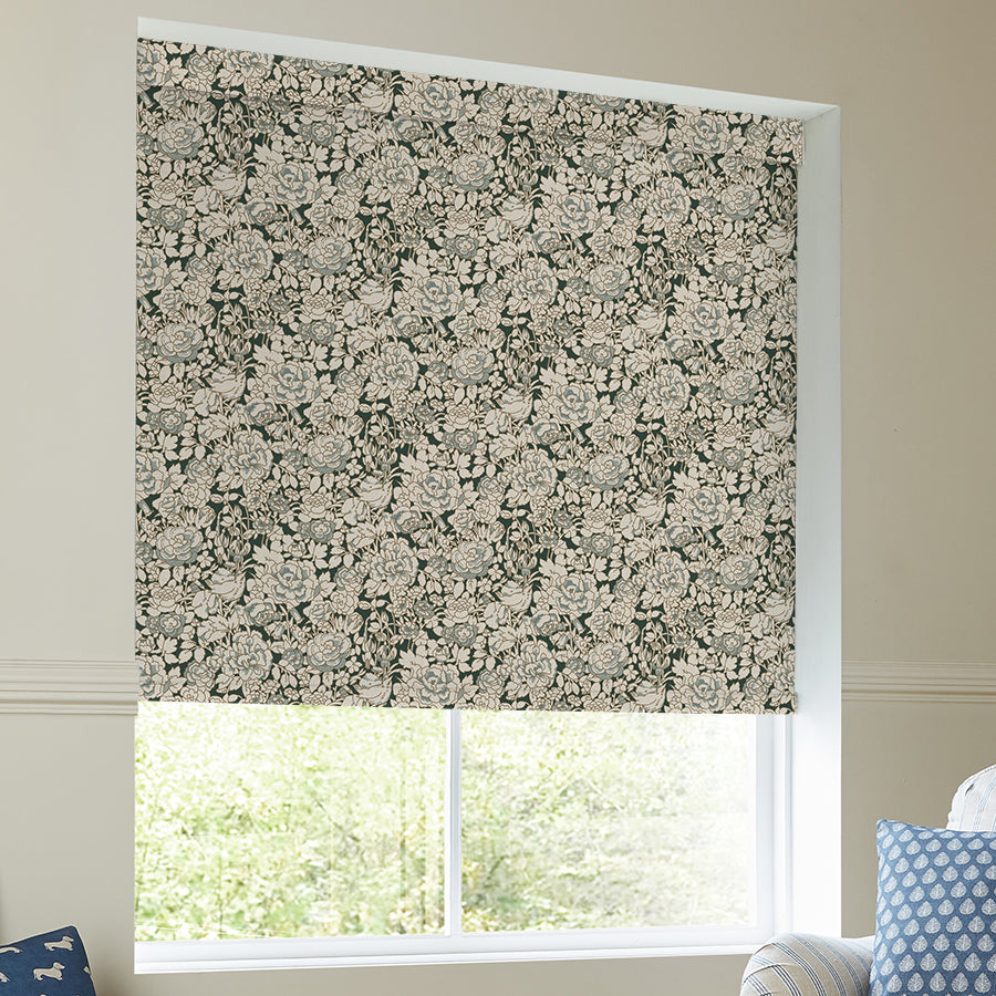 Emily Bond Somerset Rose Translucent Made To Measure Roller Blind Vintage Blue