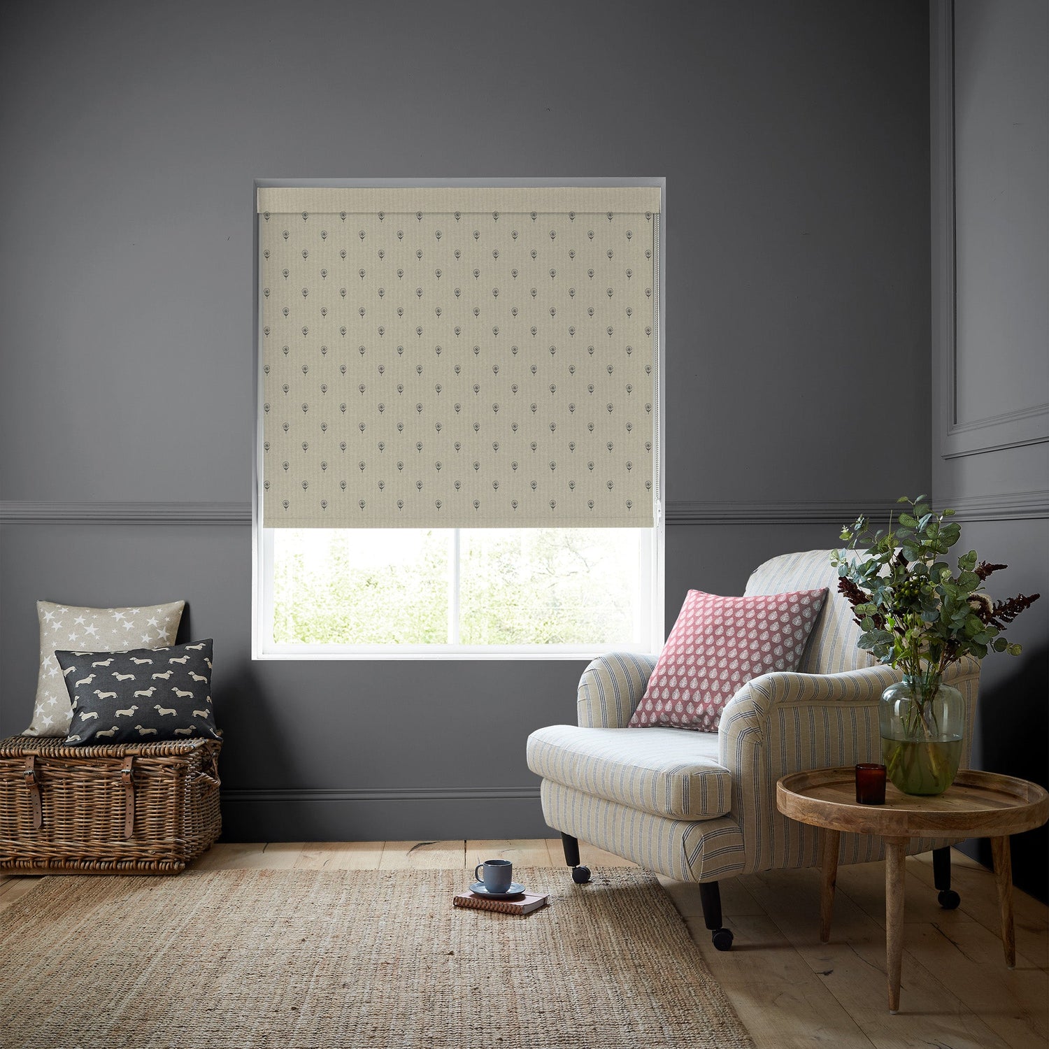 Emily Bond Wild Thyme Translucent Made To Measure Roller Blind Charcoal