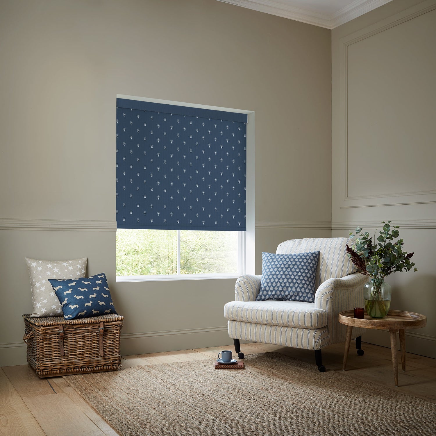 Emily Bond Wild Thyme Translucent Made To Measure Roller Blind Indigo