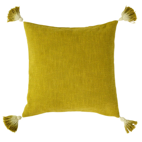 furn. Eden Slub Cotton Tasselled 45cm x 45cm Filled Cushion Moss