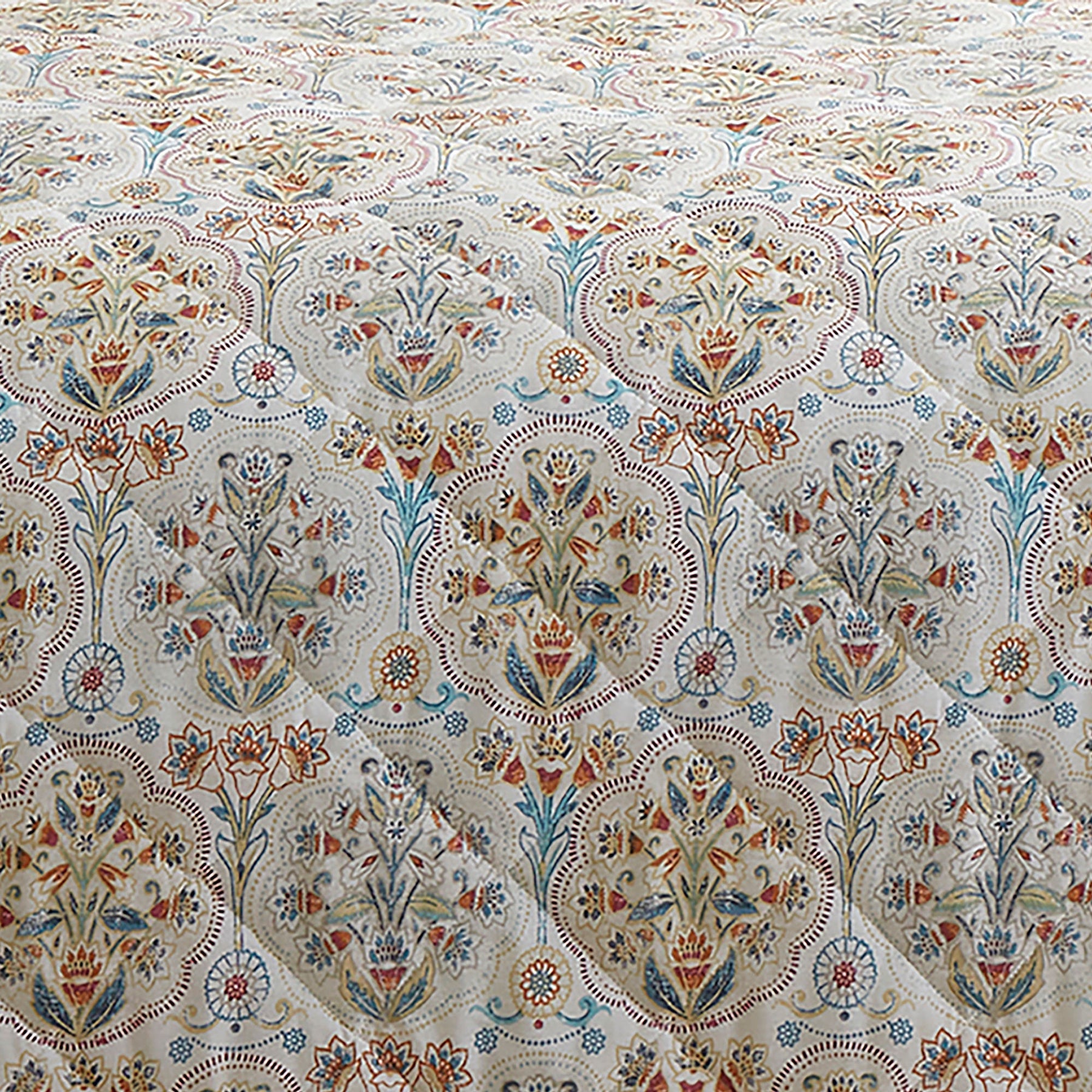 Dreams and Drapes Edena Decorative Floral Quilted 200cm x 230cm Bedspread Set Natural