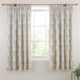 Dreams and Drapes Edena Decorative Floral Ready Made Pencil Pleat Curtains 66 x 72 Natural