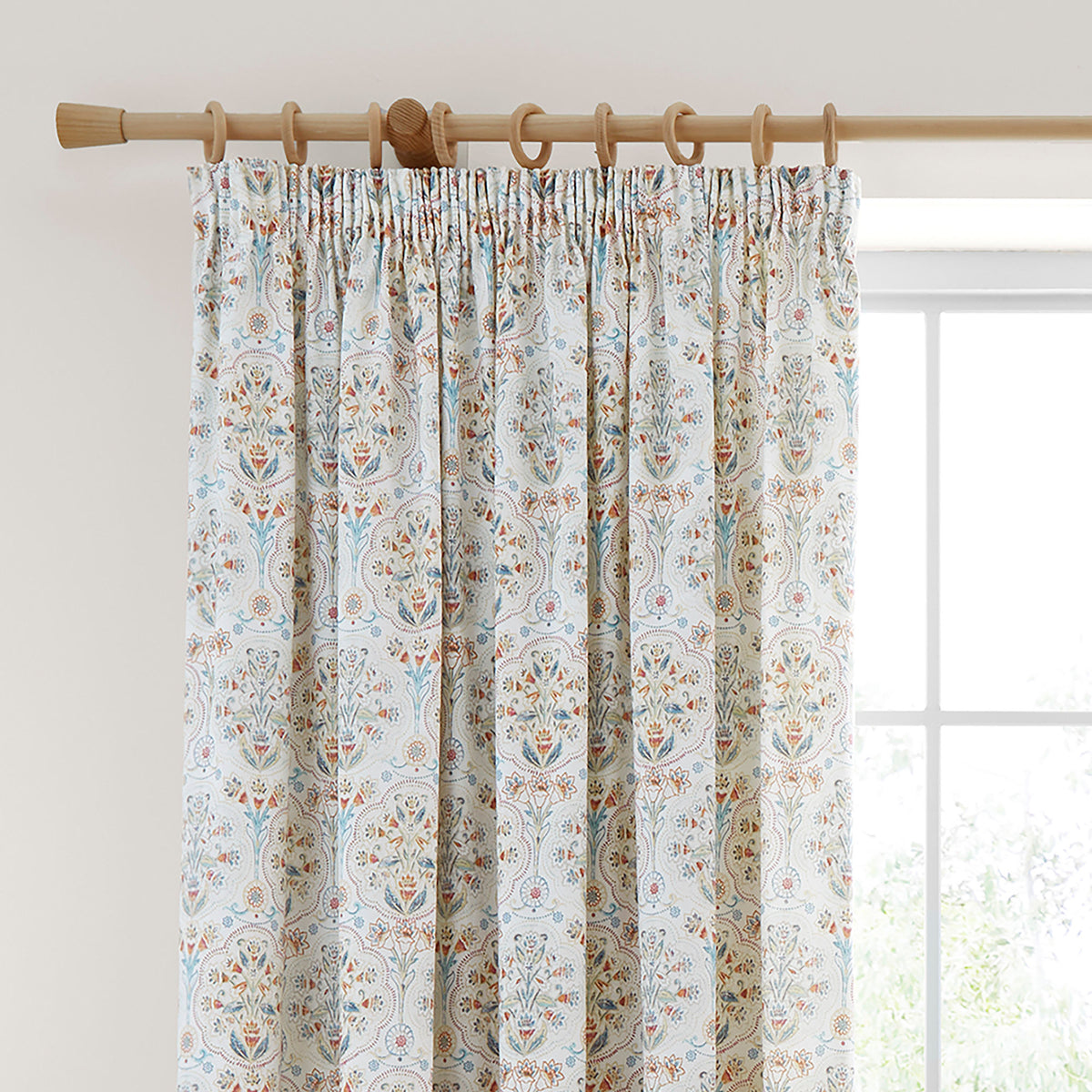 Dreams & Drapes Edena Decorative Floral Ready Made Pencil Pleat Curtains 66 x 72 Natural