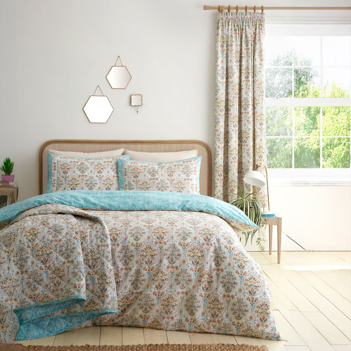 Dreams & Drapes Edena Decorative Floral Ready Made Pencil Pleat Curtains 66 x 72 Natural