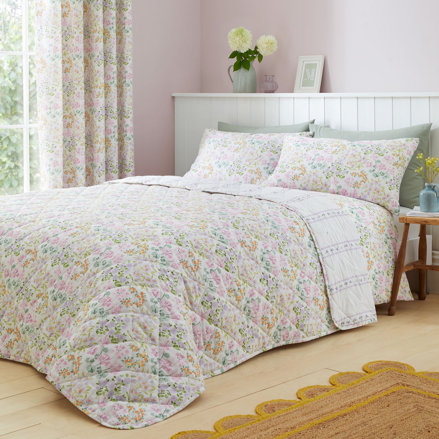 Dreams & Drapes Edith Floral Quilted Bedspread 200cm x 230cm Lilac