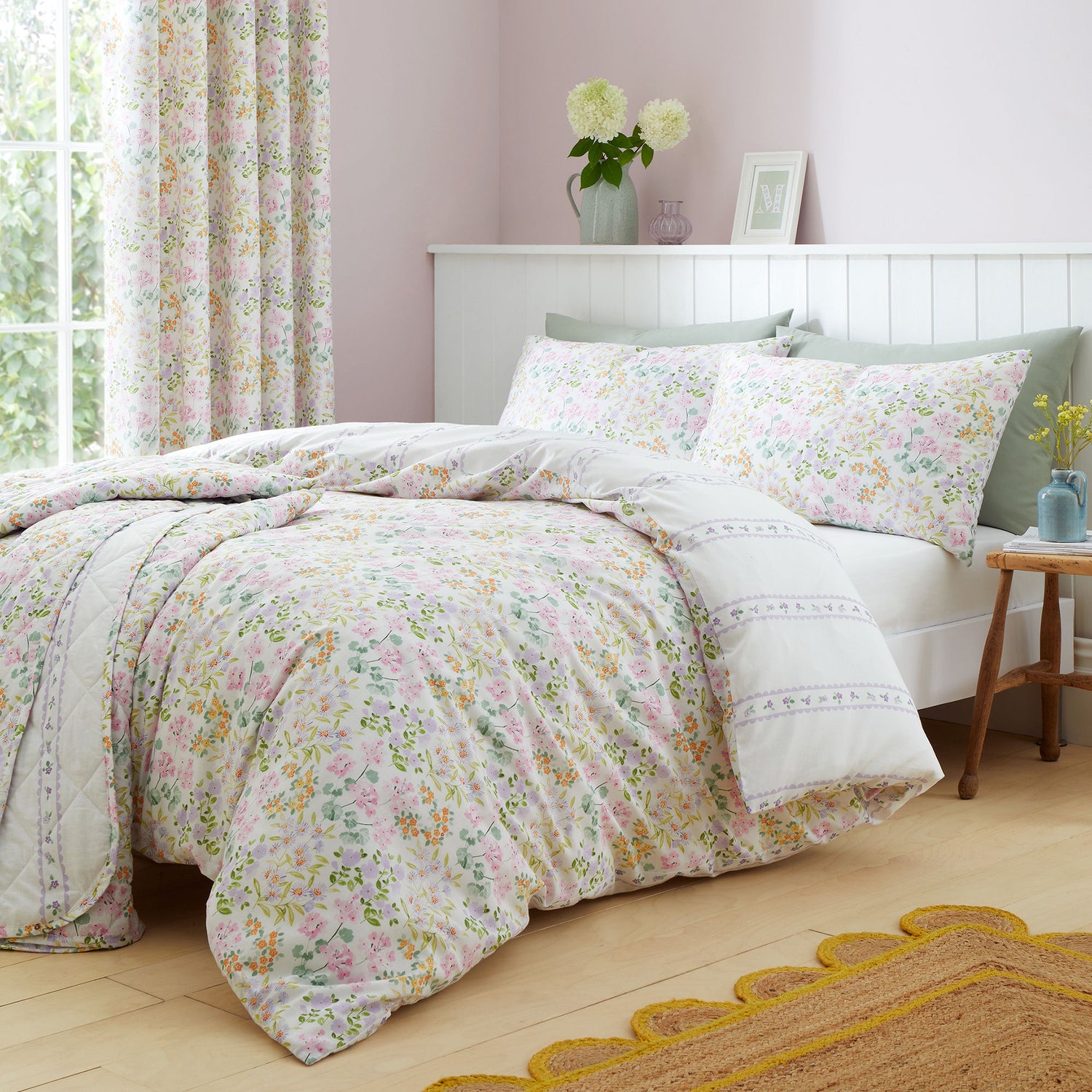 Dreams & Drapes Edith Floral Quilted Bedspread 200cm x 230cm Lilac