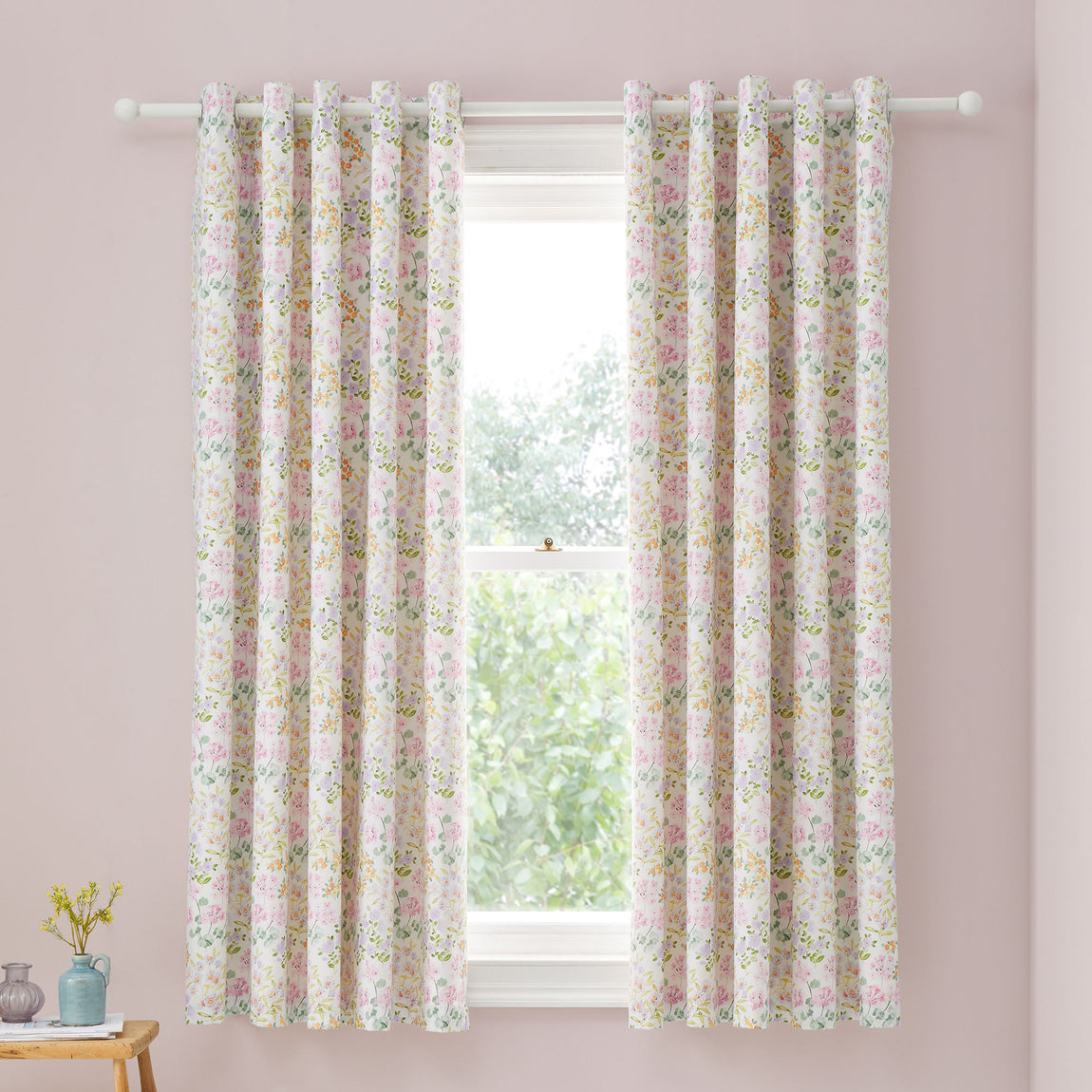 Dreams & Drapes Edith Floral Ready Made Eyelet Curtains 66 x 72 Lilac