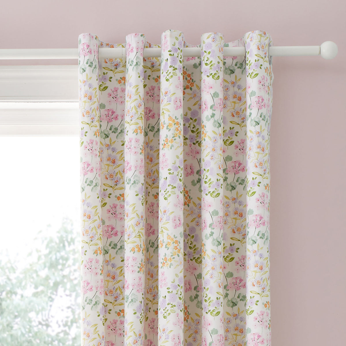 Dreams & Drapes Edith Floral Ready Made Eyelet Curtains 66 x 72 Lilac