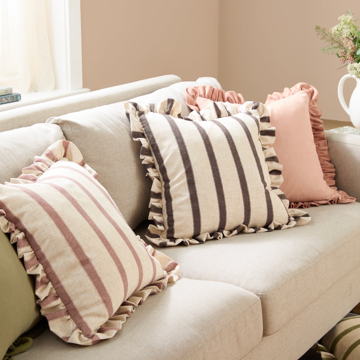 Wylder Effie Cotton Ruffle 45cm x 45cm Filled Cushion Rose Vintage Blush