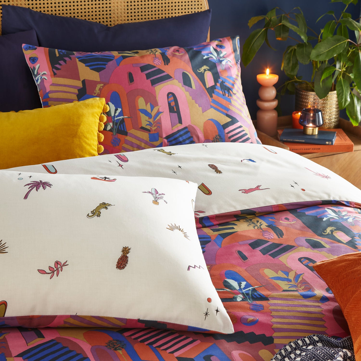 Eivissa Abstract Reversible Bedding Set Magenta