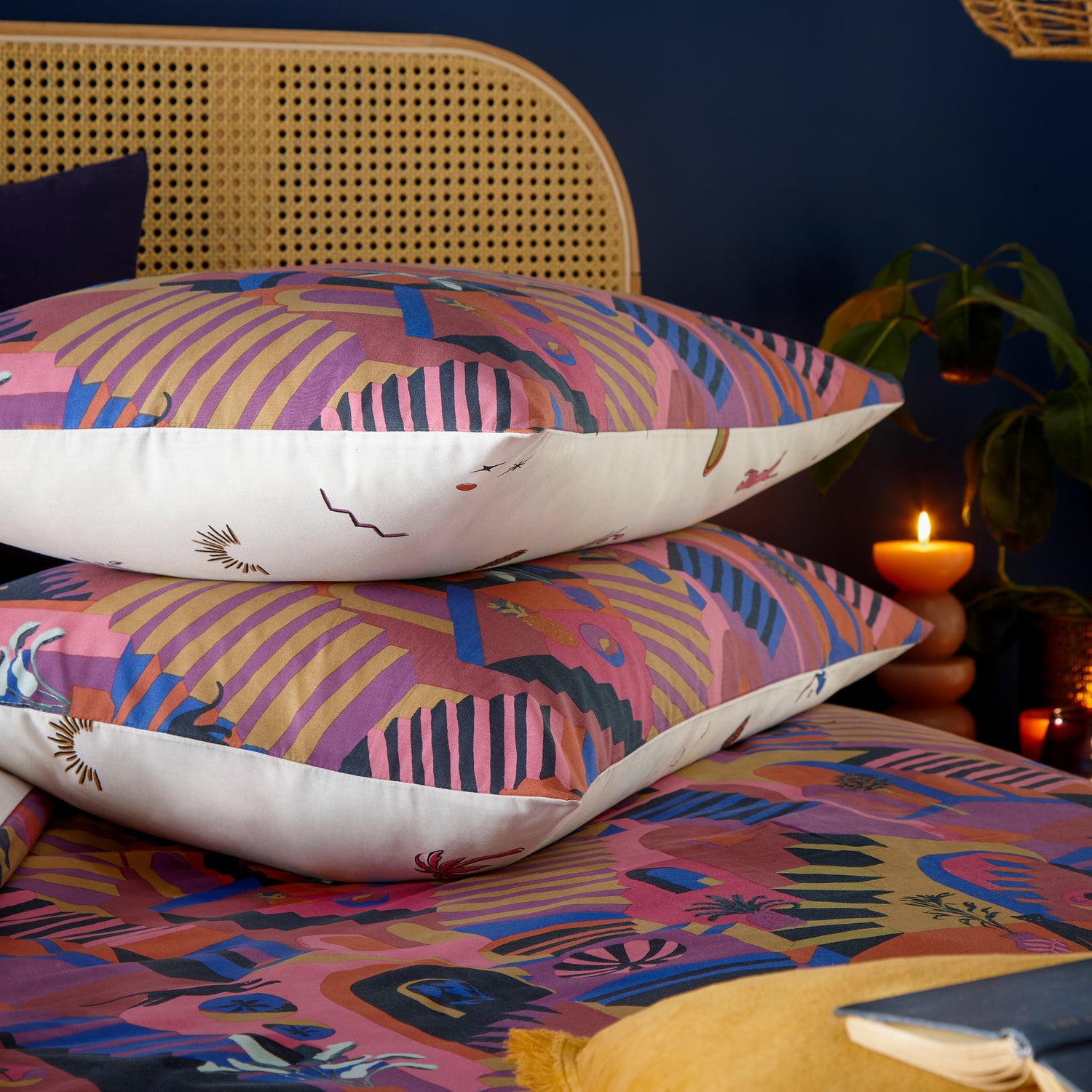 Eivissa Abstract Reversible Bedding Set Magenta