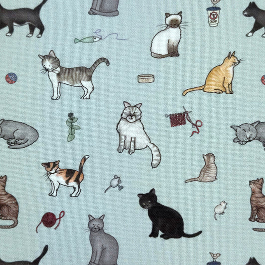 Emma Lawrence Winsome Whiskers Fabric Duck Egg