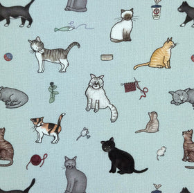 Emma Lawrence Winsome Whiskers Fabric Duck Egg