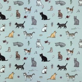 Emma Lawrence Winsome Whiskers Fabric Duck Egg