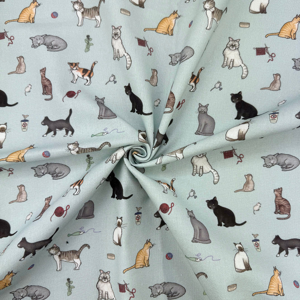 Emma Lawrence Winsome Whiskers Fabric Duck Egg