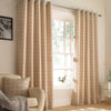 furn. Ellis Check Ready Made Eyelet Curtains Natural
