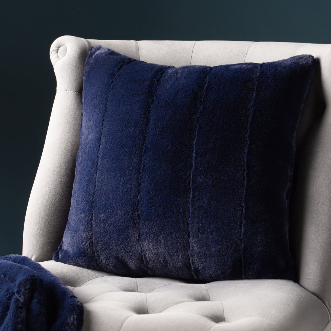 Paoletti Empress Faux Fur 45cm x 45cm Filled Cushion Navy