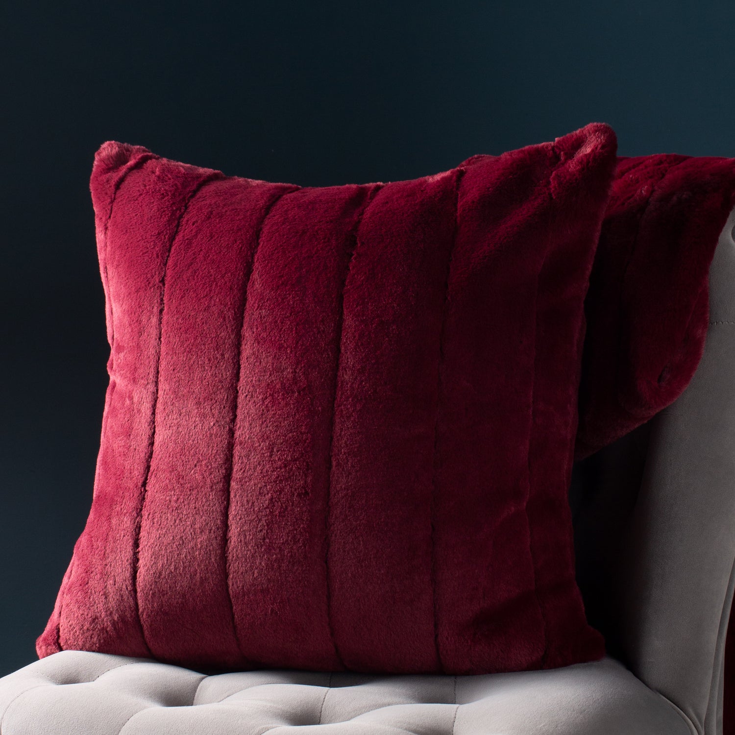 Paoletti Empress Faux Fur 55cm x 55cm Filled Cushion Ruby