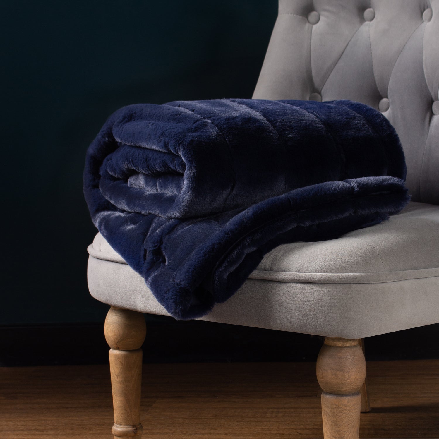 Paoletti Empress Faux Fur 130cm x 180cm Throw Navy