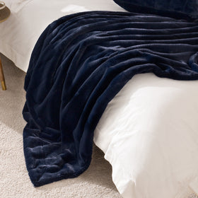 Paoletti Empress Faux Fur 140cm x 200cm Throw Navy