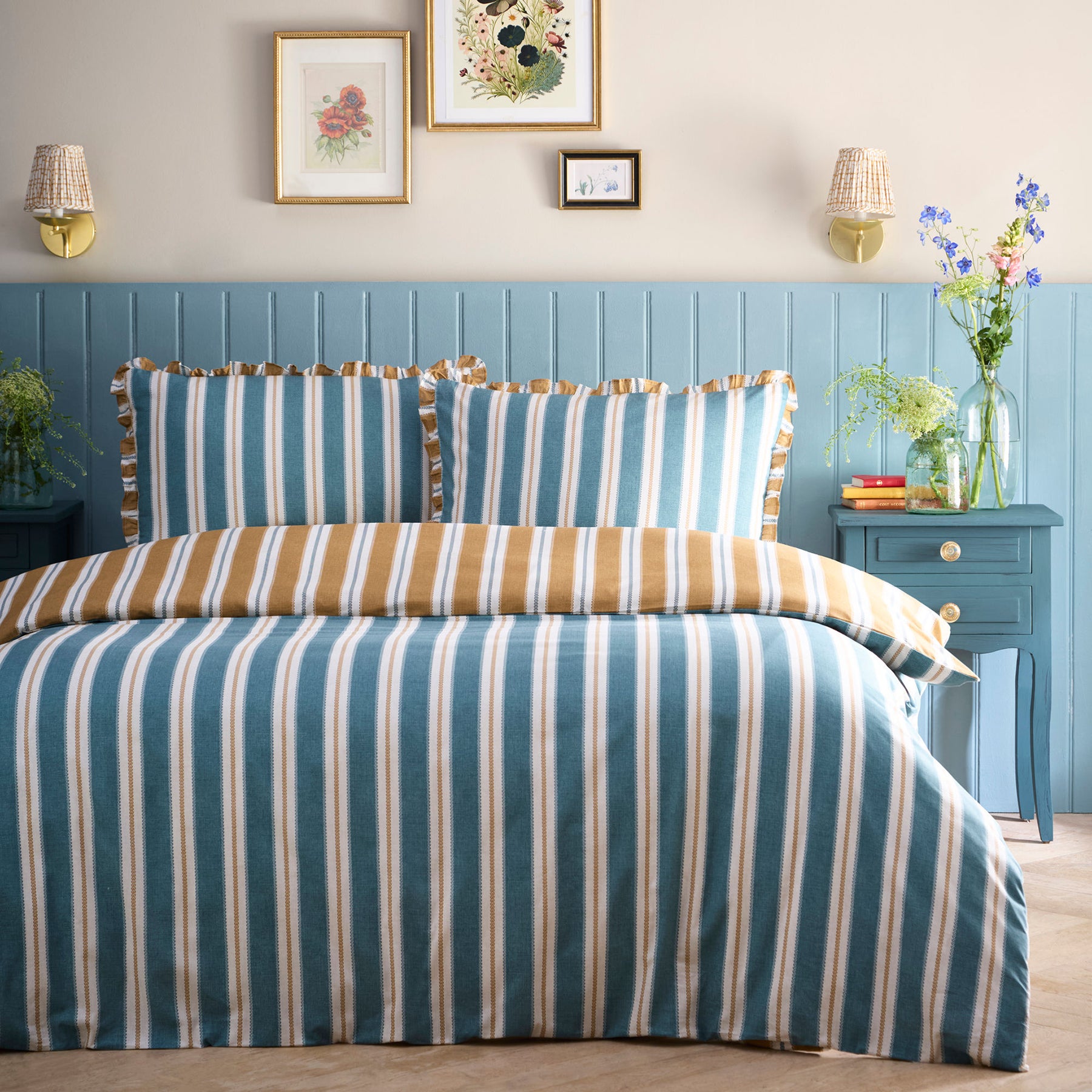 Appletree Eloise Stripe Cotton Duvet Cover Bedding Set Teal