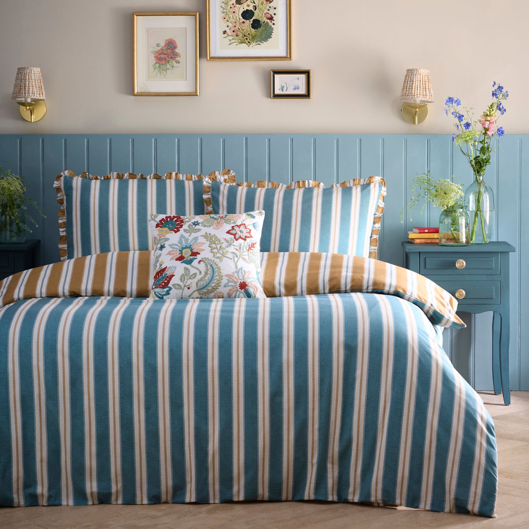 Appletree Eloise Stripe Cotton Duvet Cover Bedding Set Teal