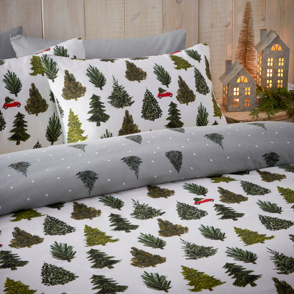 Furn Evergreen Brushed Cotton Duvet Cover Bedding Set Pine Green