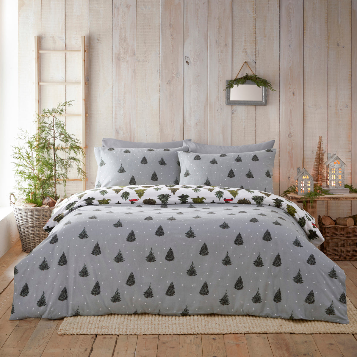Furn Evergreen Brushed Cotton Duvet Cover Bedding Set Pine Green