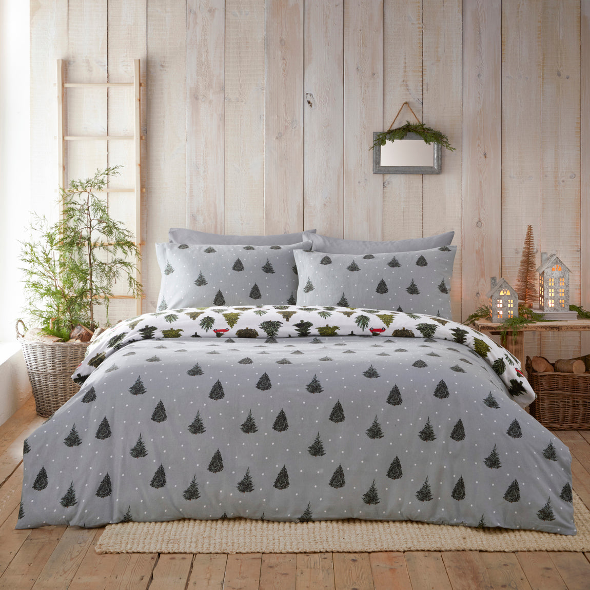 Furn Evergreen Brushed Cotton Duvet Cover Bedding Set Pine Green